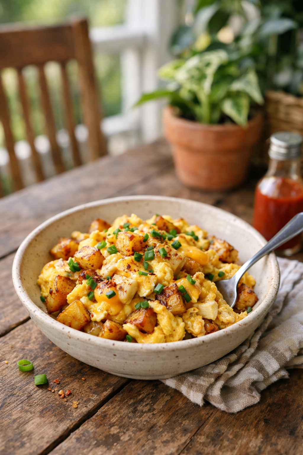 Delicious And Cheesy Potato Egg Scramble!
